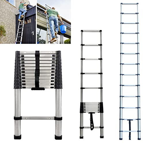 Extension Ladders 12.5FT Stainless Steel Telescopic Folding Portable Extendable Ladder 3.8M for Home or Office Use Cleaning Maintenance Decoration