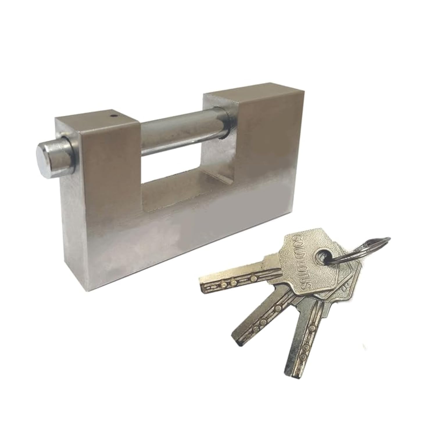 Heavy Duty 100mm Padlock with 3 Keys, Hardened Solid Steel Hardware Monoblock Lock, Container Padlock for Garages, Containers, Sheds, Shutters, Lockers, Gates and Warehouses.- Silver