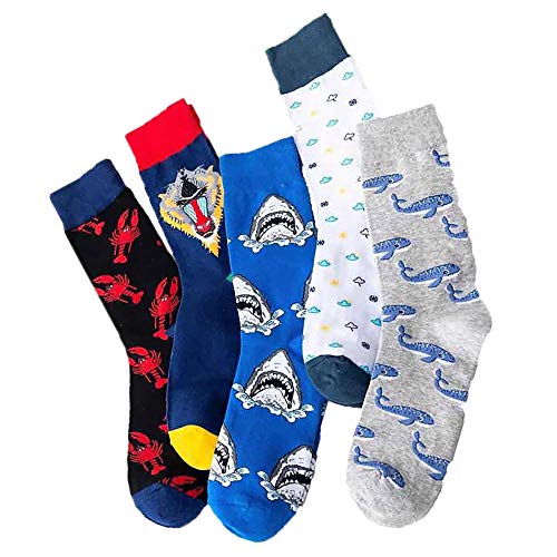 Pluto & Fox Calcetines De Hombre Bordado Con Dibujo De Oleografía Gracioso Encima Del Tobillo Pack De 5 Pares (Mar, 39-45)