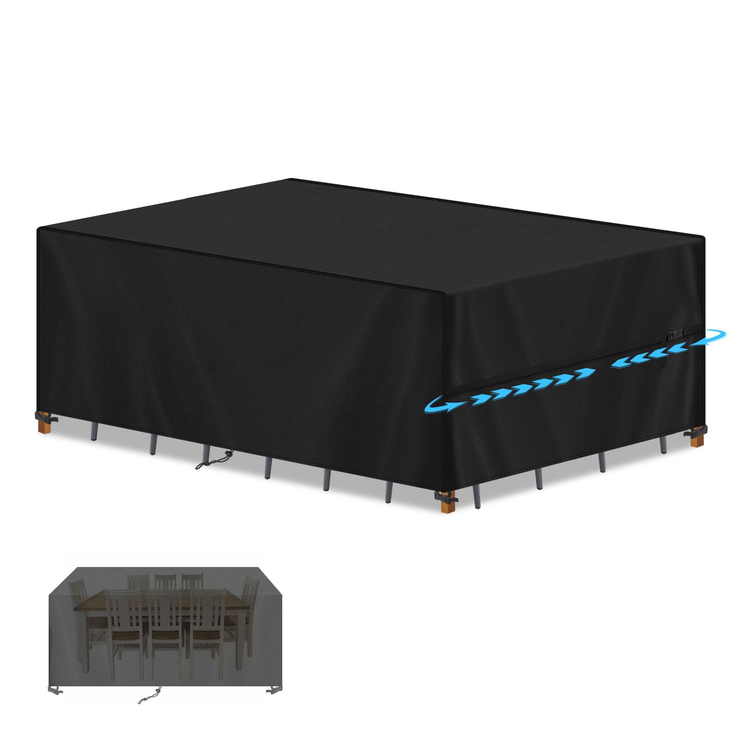 SIMPHAUS Patio Furniture Covers Waterproof,Outdoor Table Covers with Drawstring,Anti UV 420D Heavy Duty Oxford Fabric Patio Rattan Sofa Table Chair Set Cover for Garden Furniture Rectangle 210x90x75cm