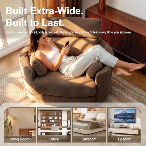 Image of 450lbs Oversized Power Recliner Chair for Big & Tall Adults, Extra Wide Electric Chair with USB & Type-C Ports, Chenille Single Sofa with Pillows for Living Room, Bedroom, Brown
