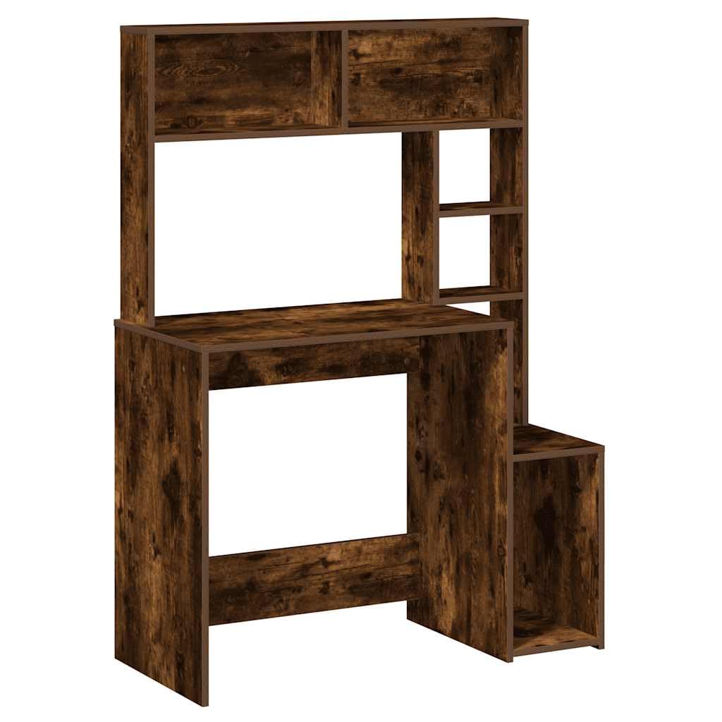 vidaXL Desk with Shelves Smoked Oak 100x45x140 cm Engineered Wood, office desk, study desk, standing desk, computer desk, writing desk