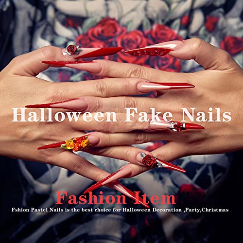Belicey Christmas Press On Nails Coffin False Nails Long Fake Stiletto Nails Red Xmas Festival Stick On Nails With Designs Acrylic Artificial Glue On Nails For Women (Pink Leopard) #TOP6