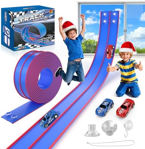 Flexible Race Track for Kids 15 Feet of DIY Flex Track Race with 2 Cars & 3 Strong Suction Cups Car Ramp Toy Track, for Kids Ages 3+, Blue