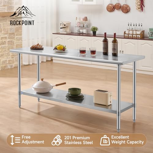Image of ROCKPOINT All Stainless Steel Table for Perp & Work 24x72 Inch,Commercial Heavy Duty Workbench with Stainless Legs & Adjustable Undershelf, 890 lb Capacity for Restaurant,Home and Outdoor Kitchens