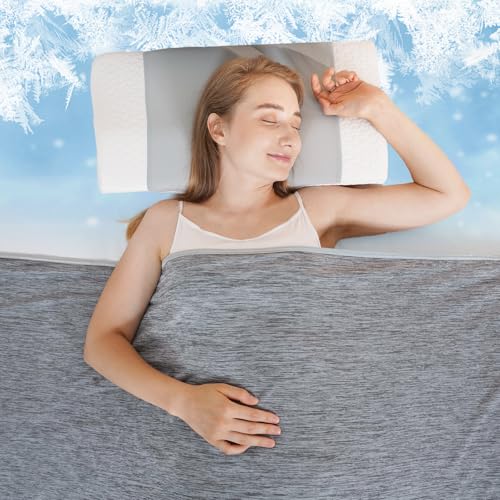 QUTOOL Cooling Blanket for Night Sweats Lightweight Single-sided Cooling Design,Cold blanket for Hot Sleepers Breathable Summer Blanket for Bed Sofa Travel, Adults & Kids,Grey,200 * 220cm
