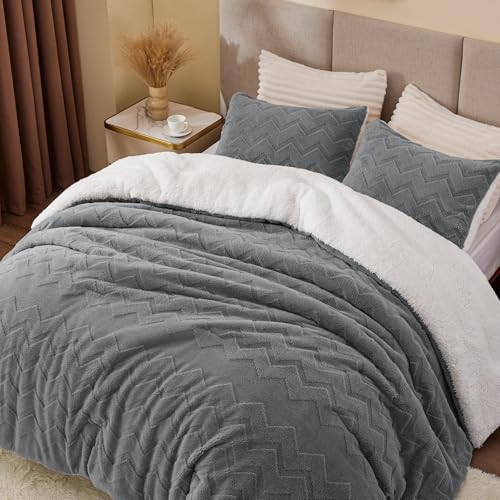 Bedelite BEUSB2E1G1KI Fluffy King Size Comforter Set - Super Soft Sherpa Grey Comforter thumb #3