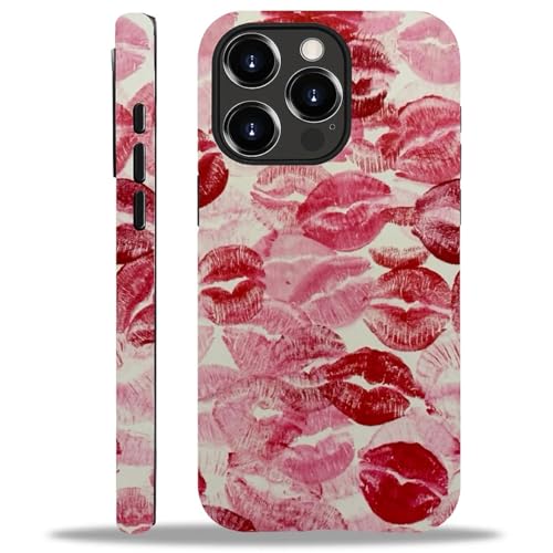 YiXinBB for iPhone 14 Pro Max Case Shockproof Women Men Protective Hybrid Hard Shell Silicone Cover, M02 Red Lips Kisses G3