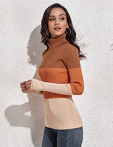 Image of Rocorose Women's Ribbed Turtleneck Sweater Long Sleeve Knitted Solid Pullover