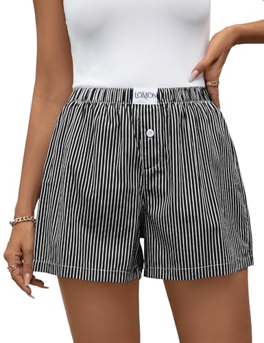 Image of LOMON Womens Boxer Shorts Casual Summer 2026 Pajama Lounge Sleep Pj Gingham Plaid Shorts Y2K Beach Bottoms