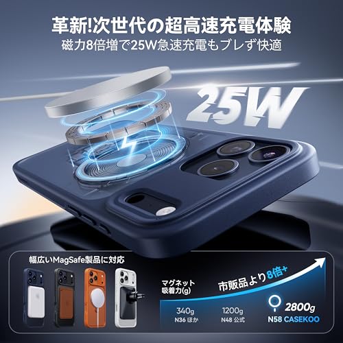 undefined 【2025最高傑作&定点360度回転】CASEKOO iPhone 17 Pro 用 ケース MagSafe対応 米軍MIL規格 360°全方向耐衝撃 高耐久性【横縦両立・角度自由調整】最大25W急速充電対応 指紋防止/マット仕上げ/黄変防止/半透明 ラップホール付き ワイヤレス充電対応 いphone17pro 用ケース 6.3インチ「MagicStand Pro」(ブルー) の商品画像 2