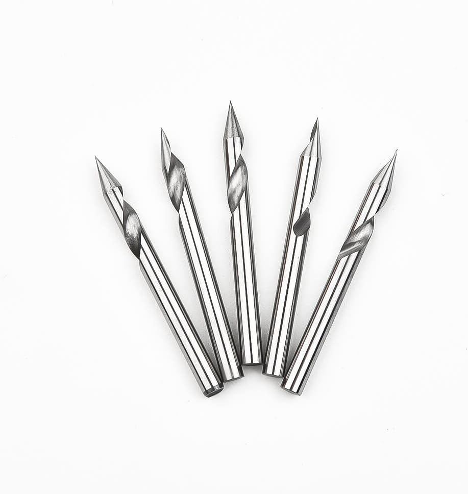 5 PCS V Groove CNC Spiral Router Bits,30 Degree V Groove Engraving Tool Flat Bottom CNC Spiral Router Bits 1/8 Inch Shank