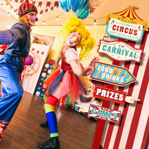 Image of Hooqict 20 Pieces Carnival Decorations Circus Theme Party Directional Signs Carnival Party Signs Welcome to The Circus for Kids Carnival Birthday Party Decorations Supplies