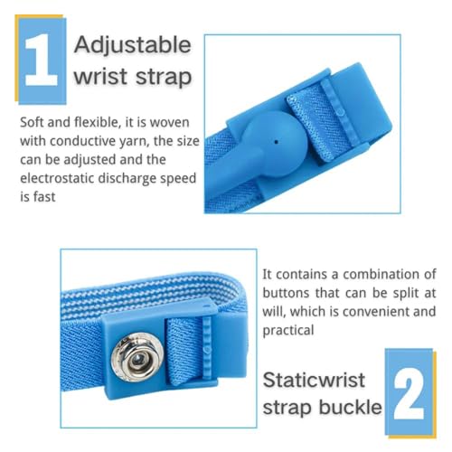 Image of Rojex ESD Wrist Strap (Pack of 50) Anti Static Grounding Bracelet with 6ft Coiled Cord Adjustable Fit for PC Building Electronics Repair & DIY Projects