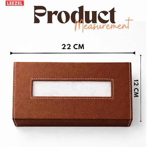 Image of LEEZEL| Tissue Box Holder with 100 Pulls Cotton Rags Tissue | Handcrafted Fine Leather - Like Finish | for Gifting, Office Desks, Cars & Home Decor | Durable & Water Resistant. (Brown)