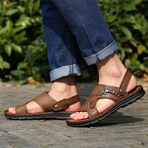 Men's Beach Shoes Sandals Cow Leather Slippers Breathable Purpose Men's Sandals(41)2