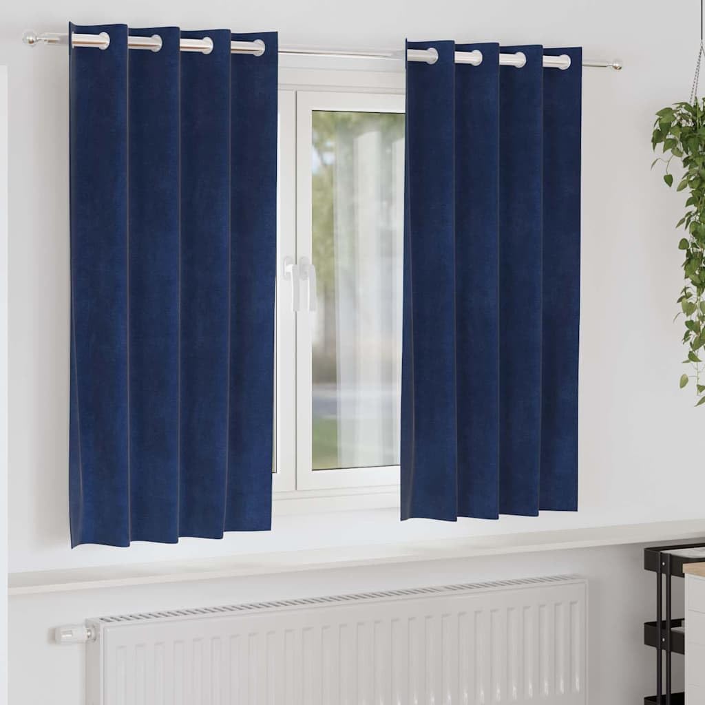 Rideaux occultants 2 pcs Bleu foncé 140 x 175 cm Velours Rideaux Bleu,4107194