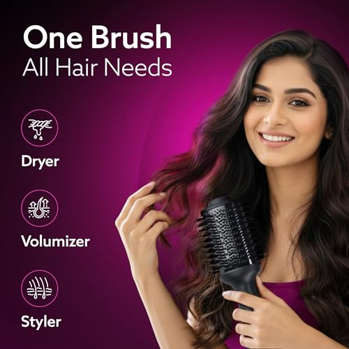 Image of AGARO HV2179 Hot Air Brush for Hair, Blow Dryer Brush, Volumizer & Styler, 360 Airflow Vent, Oval Barrel for Hair Volume, Charcoal Bristles, Ceramic Tourmaline Coating Brushing Head, 1200W, Black