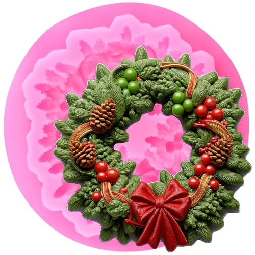XMOLDNMS Corona de Navidad de silicona, forma de guirnalda, fondant, moldes para decoración de tartas, cupcakes, chocolate, pasta de goma, caramelos, arcilla polimérica