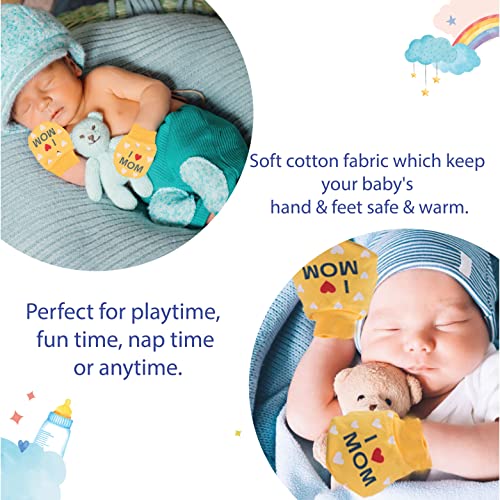 Image of Toddylon Baby Mitten & Booties Set Printed Cotton Hand Gloves and Socks Combo (0-6 Months)