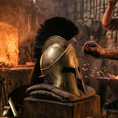 Image of AnNafi Agamemnon Helmet, Medieval Armor King Leonidas Greek Spartan Helmet, 300 Roman Knight Helm, Ancient Wearable For Adult Helmets Reenactment SCA LARP Cosplay Men Halloween & Drama Costumes
