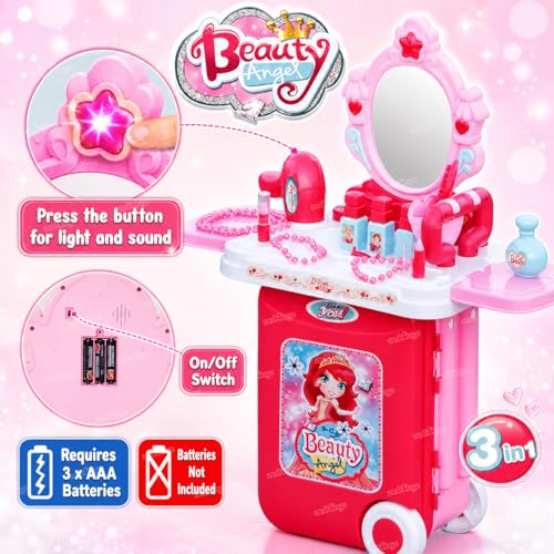 Image of Zest 4 Toyz Makeup Kit for Girls 3 in 1 Makeup Suitcase Kit with Makeup Accessories Pretend Play Set Portable Suitcase Beauty Set Toy Gift for Girls - Pink