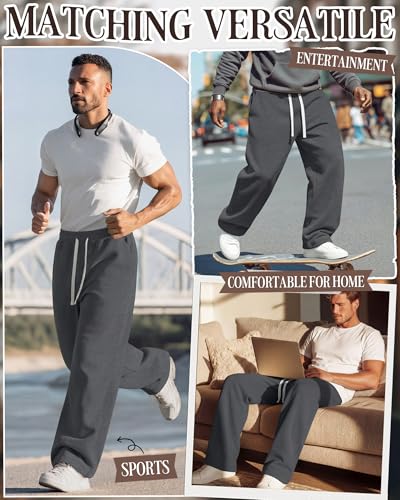 Image of August Alley Men's Wide Leg Sweatpants Baggy Gym Athletic Workout Joggers Open Bottom Lounge Drawstring Pants with Pockets