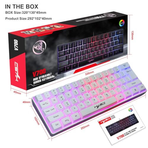 Image of HXSJ V700 Wired Gaming Keyboard RGB Streamer Wired Keyboard 61-key Gaming Keyboard for Game /Office Black (White)