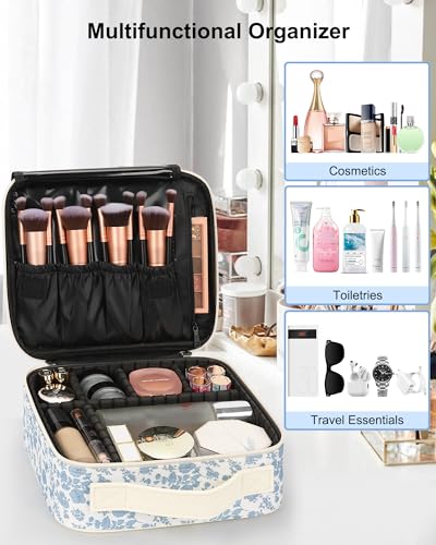 Image of Relavel Travel Makeup Case, Professional Makeup Artist Makeup Bag, Portable Makeup Train Case Organizer with Adjustable Dividers, Cute Cosmetic Bags Birthday Gifts for Girls and Women, Floral Print