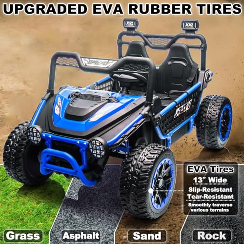 Image of NEWQIDA XXL 24V 2-Seater Kids UTV Ride on Toys for Big Kids with Remote Control, 4WD Off-Road Electric Ride On Car w /22″ Spacious Seat, Metal Frame, Spring Suspensions, EVA Rubber Tires, Music, Blue