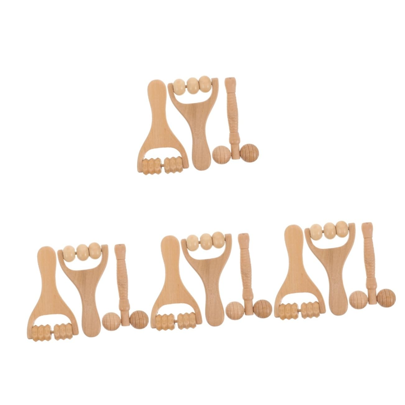 4 Set Massaggiatore Per Il Collo Domestico Massaggiatore Della Spalla Massaggiatore Per Il Corpo Massaggiatore Per Spalle Per Uso Quotidiano Di Legno 3 Pezzi * 4