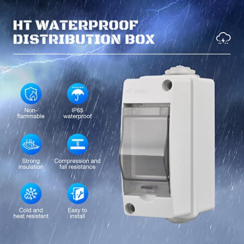 Image of IP65 Waterproof 2-Way Distribution Box with DIN Rail | ABS Shell,Indoor /Outdoor Use ,Circuit Breaker Compatible,Size 4.72x3.54x2.13in