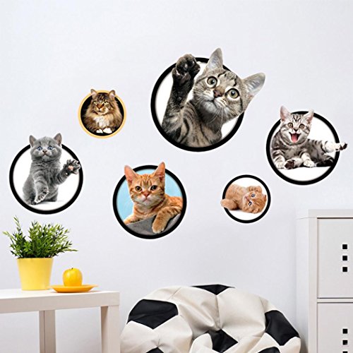 Colorido 5Pcs/Sheet 3D Removable Kitten Cat Wall Sticker Decal Kid’s Bedroom Decor #TOP2