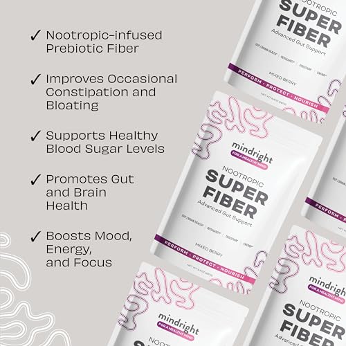 mindright Nootropic Super Fiber - Advanced Gut Support - with Prebiotic Fiber, Beet Root Extract, Lion’s Mane to Supports Daily Active Lifestyle - Great Tasting Mixed Berry - 1 Count - 30 Day Supply - Image 3