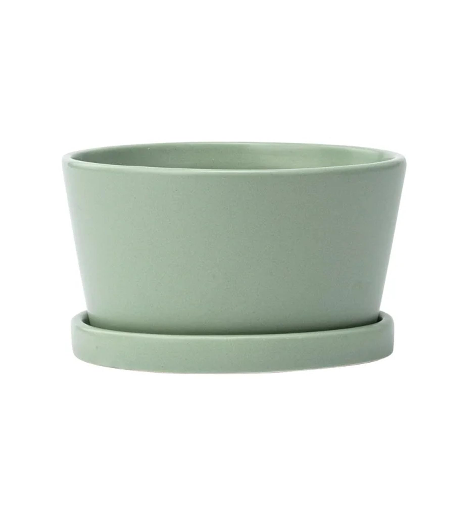Smooth Angled Dish 6 x 6 x 3 inches Seafoam Green Ceramic Flower Succulent Plant Pot Planter Container Holder with Saucer Tray, Indoor Outdoor Garden Décor