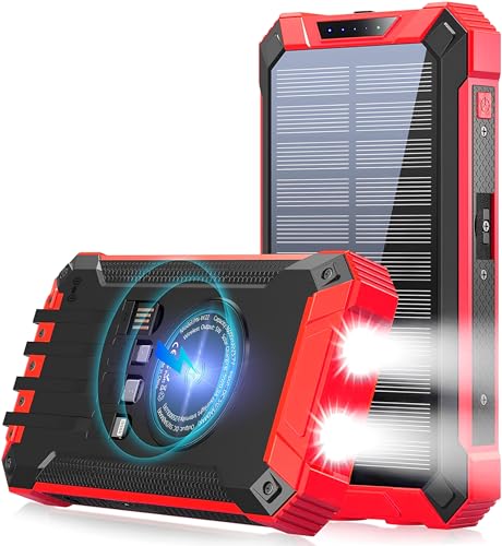 Amazon | ソーラーチャージャー ケーブル内蔵 31200mAh モバイル