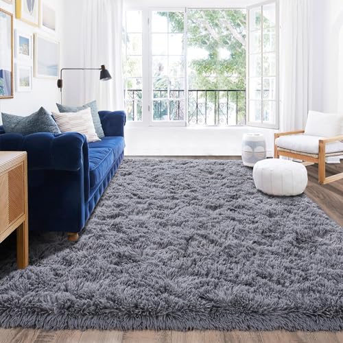 Rugs for Living Room 6x9, Soft Shaggy Modern Shag Area Rug for Bedroom, Upgrade Non-Slip Plush Fluffy Carpet for Kids Boys Girls Room Home Decor Aesthetic, Grey