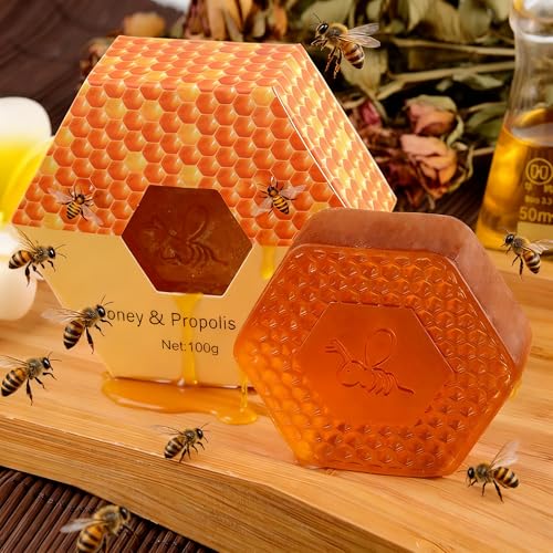 T-shin Honey Botanical Soap Bar 100G Handmade Propolis Natural Ingredients Scented Bath Soap for Men& Women Face Body Moisturizing Artisanal Soap with Blistering Net