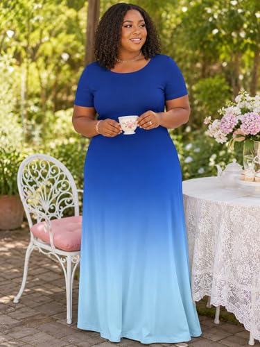 Image of PinkPatty Women's Plus Size Maxi Dresses Short Sleeve Sundress Summer T-Shirt Beach Long Dress with Pockets