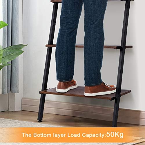 Ladder Shelf Standing Shelf Unit, 4 Tier Living Room Bedroom Bookcase Ladder Stand Against the Wall Shelf, Solid MDF Metal Storage Organising Shelf Unit 64*34*150cm Rustic Brown Multifunctional Rack
