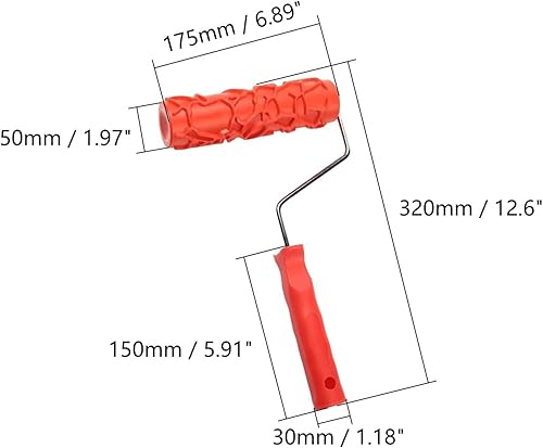 Miniatura 15 de Bettomshin 1 unids 12.598 in longitud total caucho pintura rodillo cepillo 6.890 in rojo grano pintura rodillo con mango de plástico para pared
