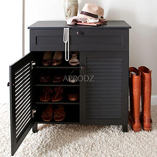 Image of APRODZ Mango Wood Nusa Shoe Cabinet for Home | Shoe Rack Organiser | Walnut Finish