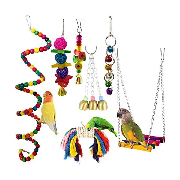 Camiter Vogel Speelgoed Papegaaien Speelgoed 7 Stuks Opknoping Swing Kauwbel Speelgoed Voor Kooi Conures Parkieten…
