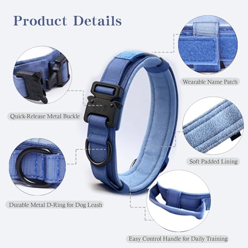 Image of Tactical Dog Collar and Leash Set Adjustable Military Nylon Dog Collar with Control Handle and Heavy Duty Metal Buckle for Large Dogs(Dark Blue XXL