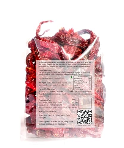Image of Minimal Whole Dried Kashmiri Chilli 200g Pack, Sun-Dried, Mild Spicy & Natural Red Color | Premium Indian Chilli for Curries, Biryani & Gravy