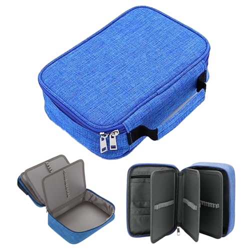 Estojo Escolar Box Grande, Organizador, com 4 Divisórias, 72 Elásticos, Feminino, Masculino, Zíper Resistente, com Alça, Qualidade Premium (Azul)