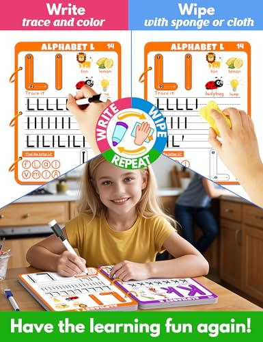 Preschool Learning Activities Educational Workbook, 62 Reusable Pages Pre Kindergarten Workbooks, Number Letter Tracing Books for Kids, Autism Learning Materials, ABC Busy Book for Kids Ages 3-7 - Image 4