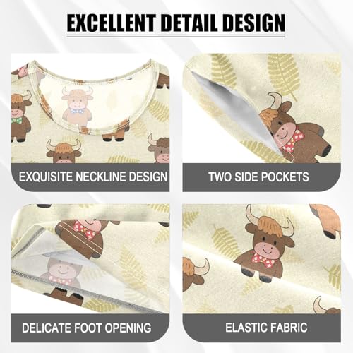 Cute Funny Highland Cattle Pattern Summer Cute Pajama Sets, Short Sets for Daily Wears and Sleep Wears4