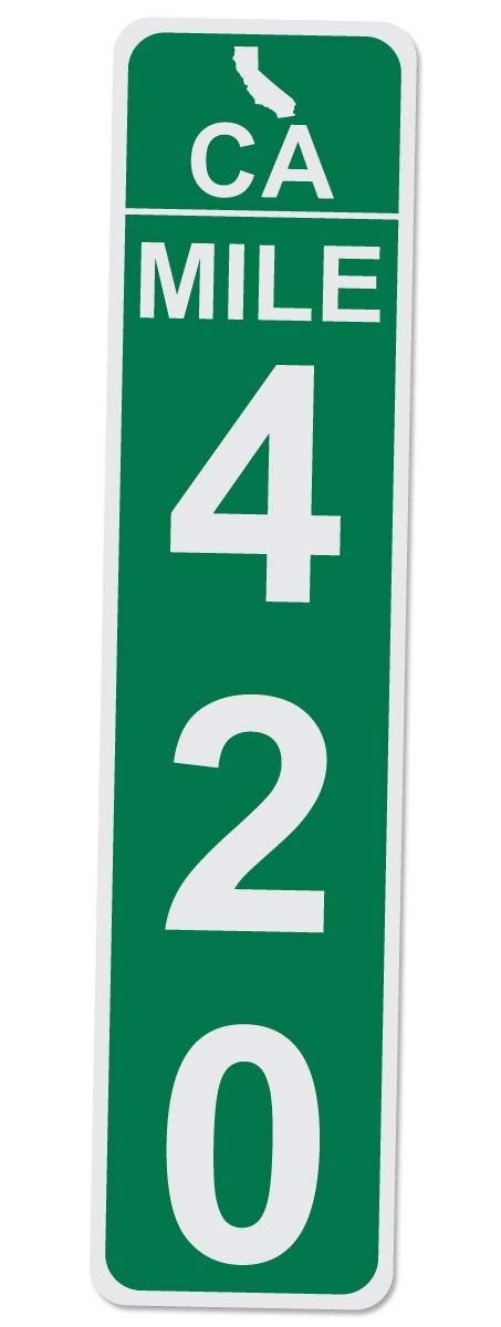 California Mile Marker 420-17 Inches Tall by 4 Inches Wide Aluminum Sign (Green)