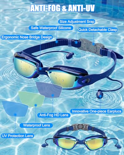 Image of Aegend Swim Goggles, Swimming Goggles No Leaking Full Protection Adult Men Women Youth